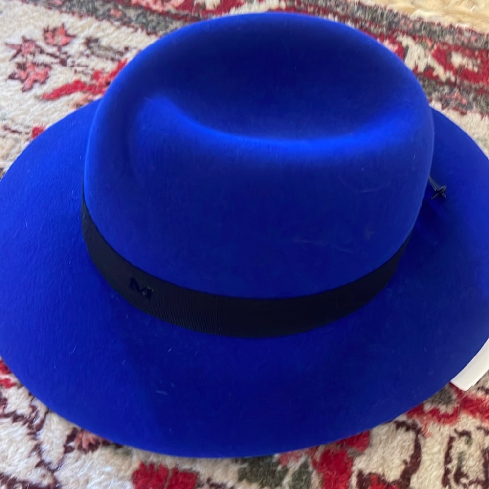 Maison Michael brand new electric blue medium wool hat w black ribbon w tag